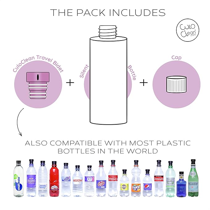 CuloClean Portable Bidet for Toilet or Travel (Lilac). Peribottle for Postpartum Care. After Labor Essentials. Spray Douche for Mom and Baby. (CuloClean + Bottle, 1pcs Lilac)