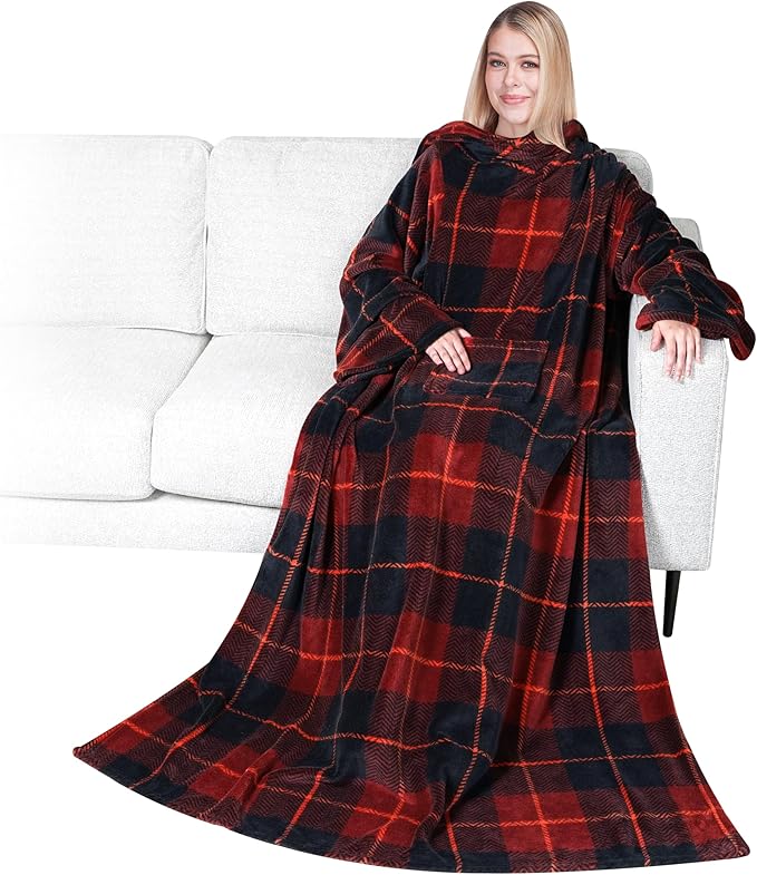 PAVILIA Wearable Blanket with Sleeves for Adult Women Men, Cozy Fleece Warm Wrap Throw with Arms, Gifts for Christmas, Wife