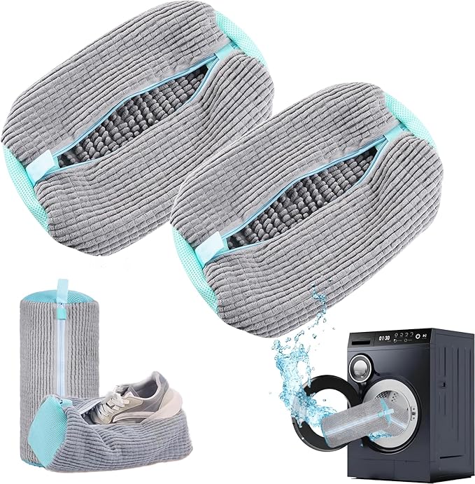 2 Pack Shoe Washing Machine Bag Shoe Washing Bag Shoe Mesh Laundry Bags Shoe Bags for Travel Reusable Shoe Cleaning Bag for All Shoe Sizes (Grey)