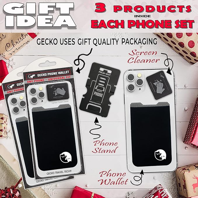 Phone Wallet - Adhesive Card Holder - Cell Phone Pouch - Stick on Lycra Pocket by Gecko - Carry Credit Cards and Cash