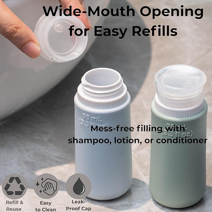 Travel Bottles for Toiletries TSA Approved Travel Size Containers BPA Free Leak Proof Refillable Liquid Silicone Squeezable Travel & HDPE Translucent Flip Top Bottles (Silicone & HDPE Flip Top)