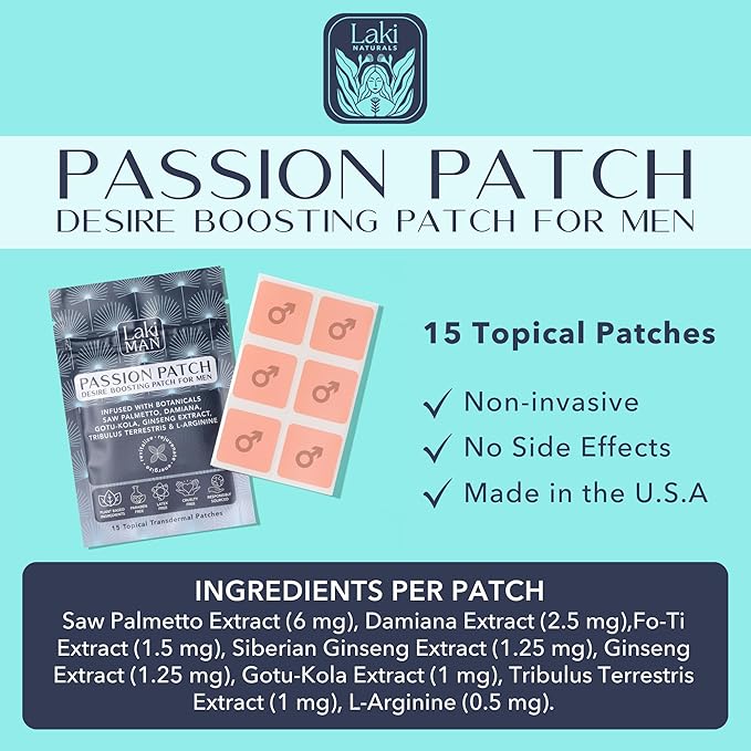Laki Naturals Passion Patch for Men (1 Count, Pack of 15) – Supports Circulation, Vitality, Vigour and Energy with Natural Ingredients – Non-Habit Forming, Time-Released Men’s Health Wellness Patches