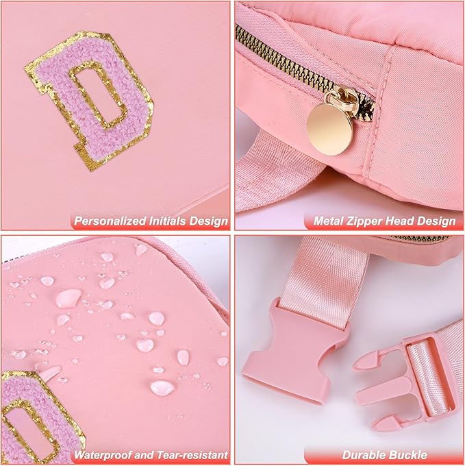 Uygafly Personalized Belt Bag for Women Girls - Fashion Mini Waist Packs with Adjustable Strap - Trendy Travel Fanny Pack Crossbody Bags with Initial Letter - Teen Gifts | Peach,D