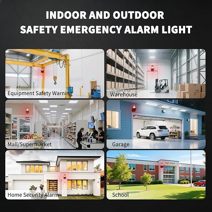 AC110V Industrial Siren Alarm Strobe Light-120dB Loud Horn&Red Beacon Warning Light,Waterproof Indoor/Outdoor Safety Alarm for Emergency,Factory,Office,Fires,Tornado,Intruders,Animal Deterrent