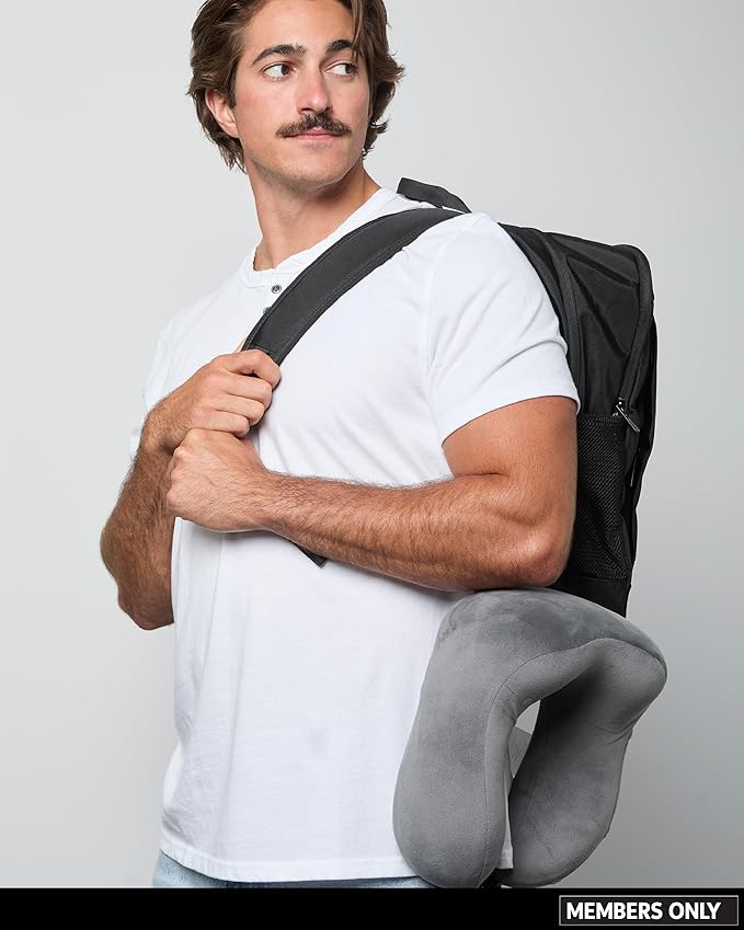 Members Only Grey Travel Neck Pillow - Plane Neck Pillow for Sleeping on Long Flights and Car Rides - Travel Accessories