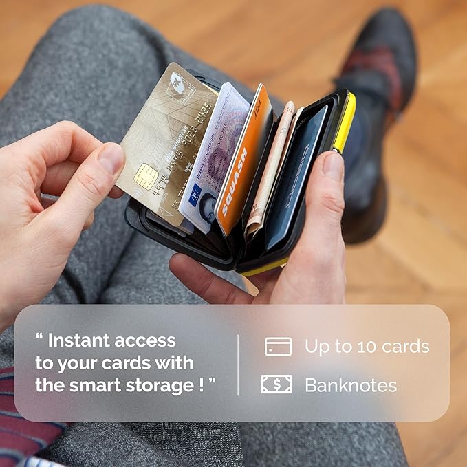 ÖGON -DESIGNS- Aluminum card holder with metal lock, RFID protection against fraud and demagnetization, compact wallet, Smart Case OSLO model