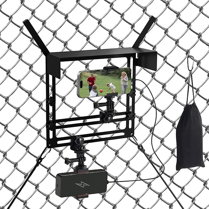 Metal Cell Phone Fence Mount with Shade, Fence Phone Holder Mounting Kit for iPhone, GoPro, Mevo Start, Insta360 and Other Action Cameras, Streaming Kit for Recording Baseball, Softball and Tennis