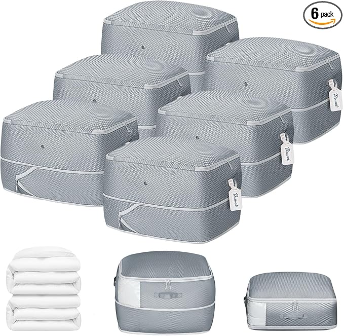 DIMJ Comforter Storage Bag 6 Pack - Blanket Storage Organizer Compression Bags, Large Capacity Ultra Space Saving Self Compression Organize for Bedding, Pillow, Duvet, Sheet Storage with Zipper Window