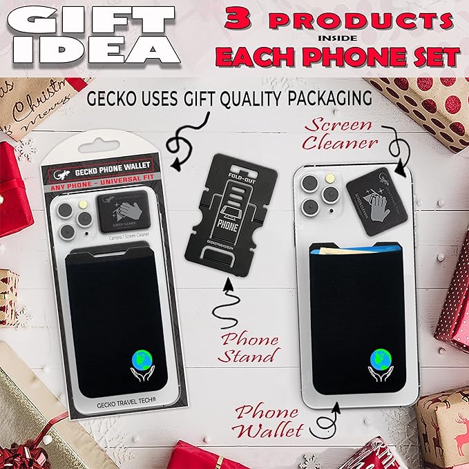 Phone Wallet - Adhesive Card Holder - Cell Phone Pouch - Stick on Lycra Pocket by Gecko - Carry Credit Cards and Cash