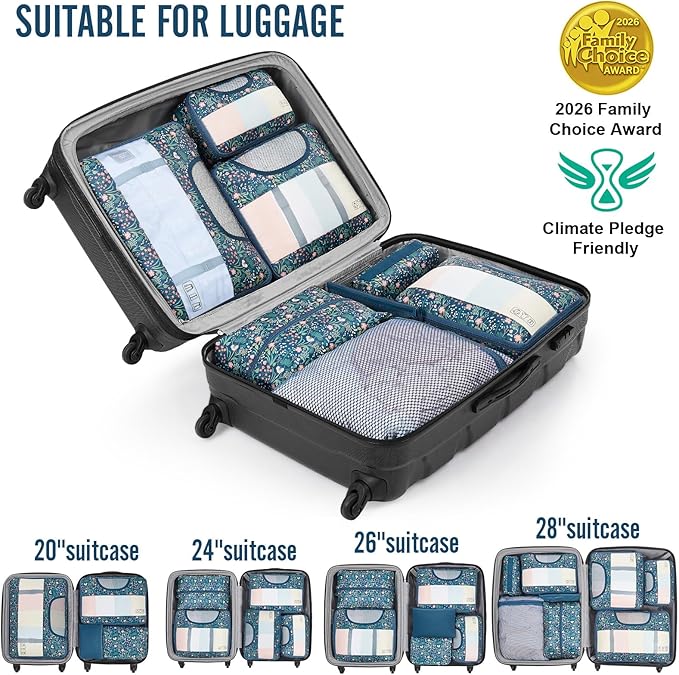 Veken 8 Set Packing Cubes for Travel Essentials, Suitcase Organizer Bags in 4 Sizes, Carry-On Luggage Accessories with Large Laundry Bag & Passport Holder, Must-Have for Airplane, Road Trip & Camping