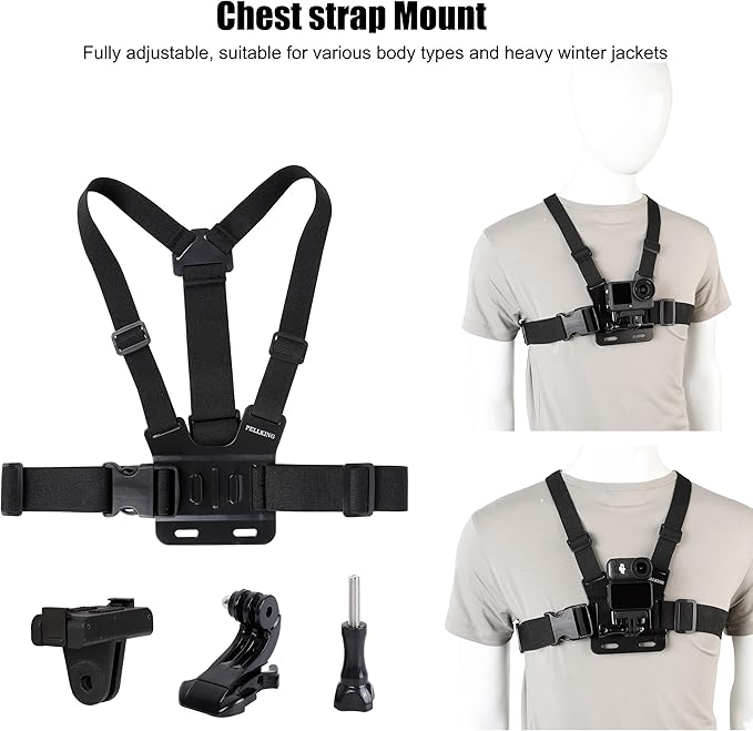 PellKing Magnetic Quick Release Vlog Mount Kit (Chest Harness,Head Mount,Wrist Strap, Backpack Clip) for DJI Osmo Action 6/Osmo Nano, 4-in-1 First Person POV Hands-Free Recording Accessory