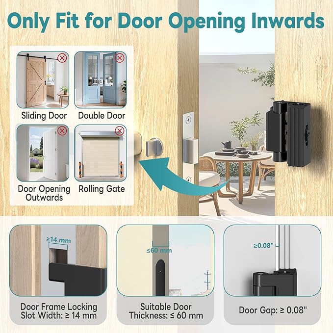 Upgraded Portable Security Door Reinforcement Lock - No Drilling Flip Lock Latch Prevents Unauthorized Entry Fits Inward-Opening Doors, Apartment, Hotel, Travel (Black-3 Pcs)