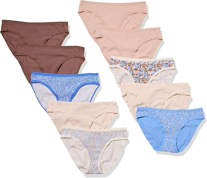 Amazon Essentials Women's Breathable Cotton Bikini Brief Underwear with Full Coverage, Multipacks