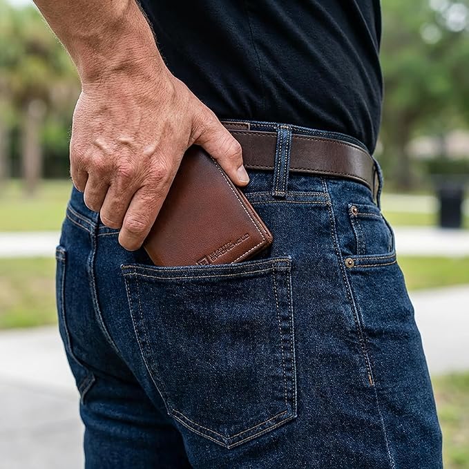 ID Stronghold Waltlet - RFID Blocking Bifold Wallet for Men with Magnetic Clasp - Brown
