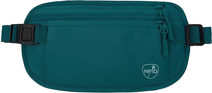 SUPACOOL Money Belt, Hidden Travel Wallet for Passport, RFID Blocking Passport Pouch, Undercover Fanny Pack(Green)
