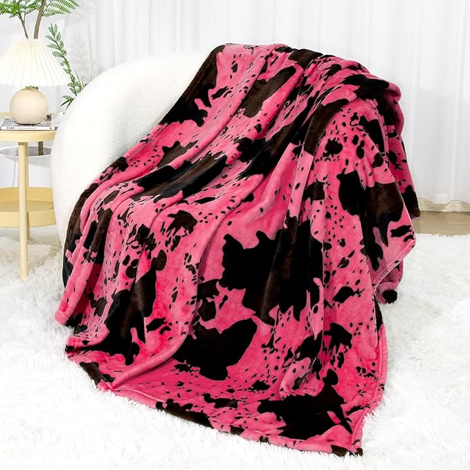 Hot Pink Throw Blanket for Couch & Bed - Twin Size Strawberry Pink Plush Blanket Lightweight Fuzzy Soft Fleece Bedding Decorative for Bedroom All Season 60x80 inches