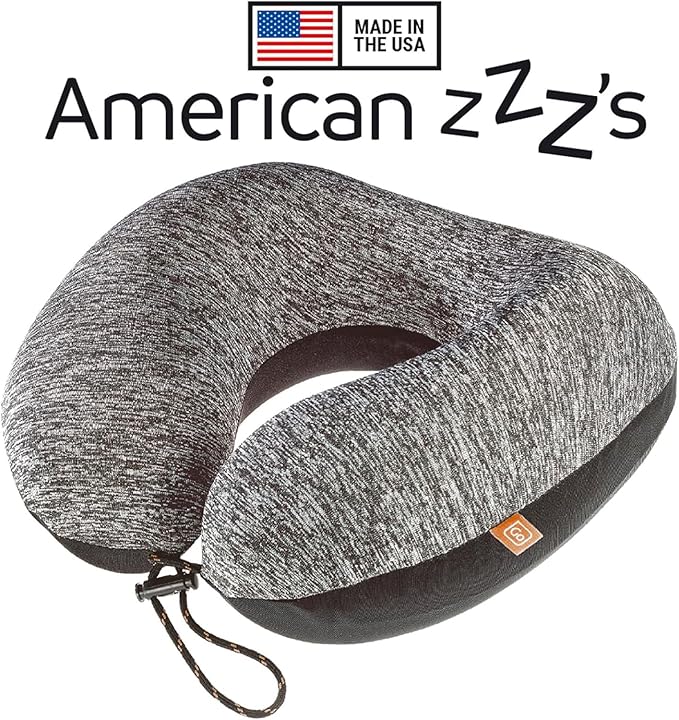 Go Travel American ZZZ's Comfortable Neck Pillow, Travel Pillow for Uninterrupted Sleep, Memory Foam Pillow for Everyday Commute, Airplane, Bus, Car, and Gaming, Travel Essentials, Made in USA, Orange