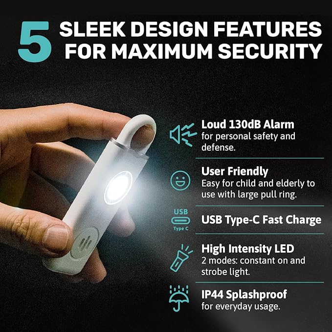 Elos Personal Alarm Keychain for Women & for Seniors Pull pin, LED Light, 130db Siren, Hand held Safety Alarms, Pocket Alarm Protection for Emergency (Smoky Black)