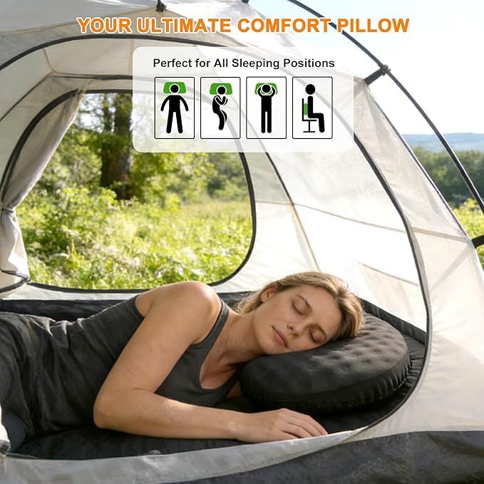 Ultralight Inflatable Camping Pillow with Soft Cover, Compact Compressible Portable Travel Air Pillow, Blow Up Camp Pillows for Outdoor Camp Sport Hiking Backpacking Travel Essential Black