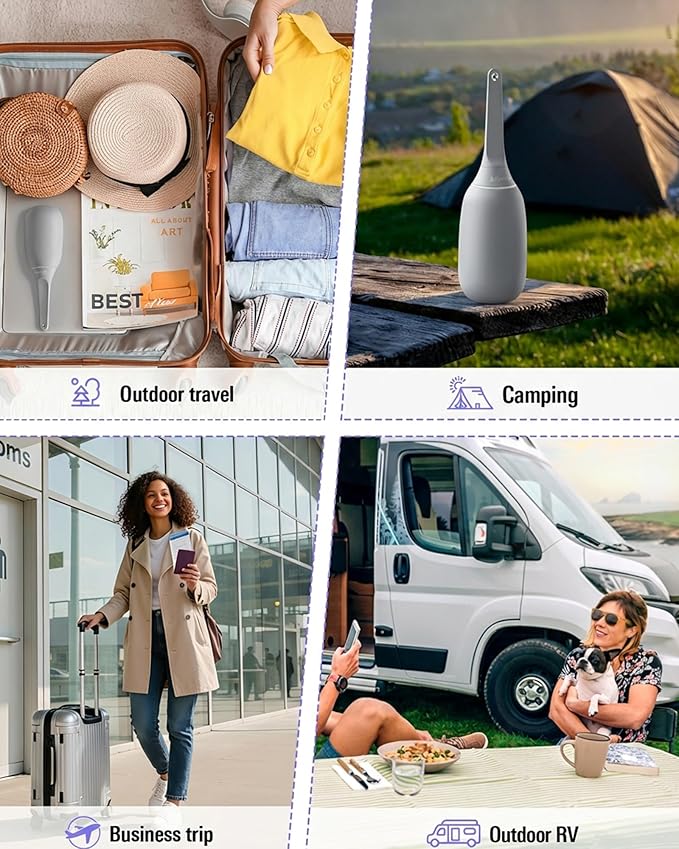 High Pressure Portable Bidet for Travel,Foldable Flip-Top Peri Bottle with Hook Ring,Handheld Bidet Sprayer for Personal Hygiene,BPA-Free,400ML Personal Toilet for Women Men Baby Cleaning(Gray)