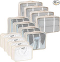 12 Pcs Packing Cubes for Suitcase Travel Luggage Bags Bulk Mesh Organizer Set for Hiking Camping Backpacking Clothes Accessories(Light Khaki, S, M, L Size)