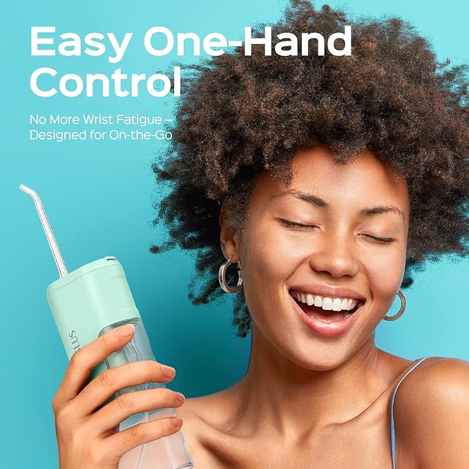 COSLUS T40 Mini Water Flosser for Travel: Portable Lightweight Design Cordless Oral Irrigator with Removable Tank & 4 Modes, IPX7 Waterproof for Braces, Sensitive Teeth Travelers & Family Use, Green
