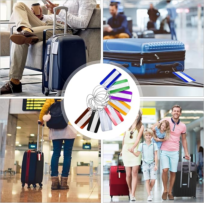 AOUTACC 8 Pack Aluminium Metal Travel Luggage Tags Suitcase Card Holder Baggage Name Address ID Bag Label with Key Ring
