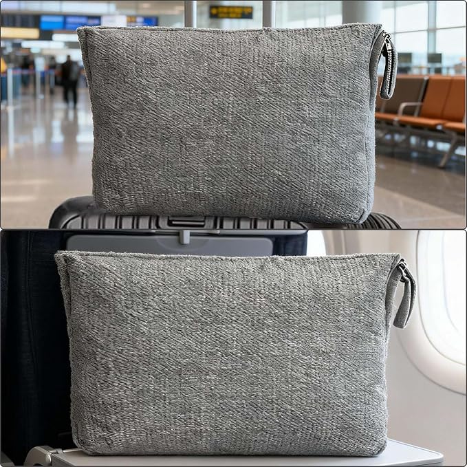 Travel Blanket Pillow, Soft Airplane Blanket 2-in-1, Travel Blanket Airplane Compact with Bag, Travel Essentials Accessories for Plane and Car,60x40 Grey
