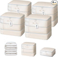 DIMJ Comforter Storage Bag - Large Capacity Ultra Space Saving Self Compression Organize for Duvet, Pillow, Bedding, Blanket Storage Organizer Nylon Compression Bags, Beige, 4 Pack