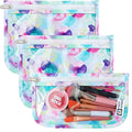 HIONXMGA TSA Approved Toiletry Bag, Set of 3 Clear Travel Toiletry Bag Quart Size Zipper Travel Pouch, Waterproof Makeup Cosmetic Bag for Women Men Kids Toiletries Carry on, Watercolor