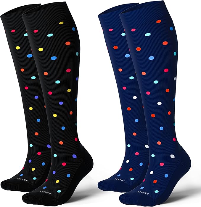 LEVSOX Cotton Compression Socks for Women&Men 20-30mmHg Knee High Cute Support Sock for Nurses Pregnancy Travel