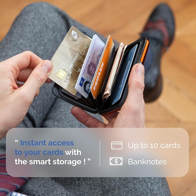 ÖGON -DESIGNS- Aluminum card holder with metal lock, RFID protection against fraud and demagnetization, compact wallet, Smart Case OSLO model