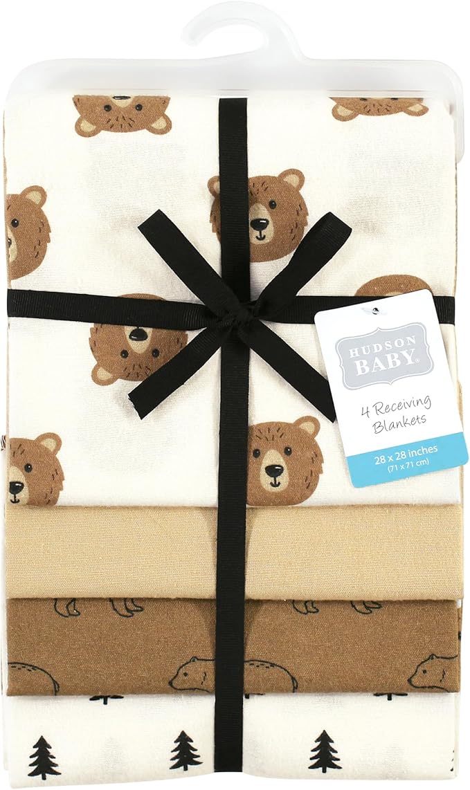Hudson Baby Unisex Baby Cotton Flannel Receiving Blankets, Brown Bear, One Size