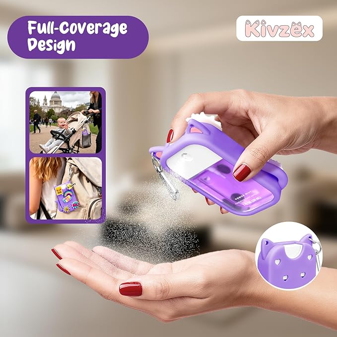 Cat Silicone Case for Touchland Hand Sanitizer Spray with Keychain, Compatible with Power Mist & Glow Mist 1 FL Oz/30ML for Touchland Case, with Charms Accessory Cute Travel Cover Sleeve Purple