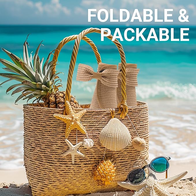 PFFY Sun Visors Hats for Women Wide Brim Straw Visor Packable Foldable Ponytail Travel Beach Hat Vacation Essentials