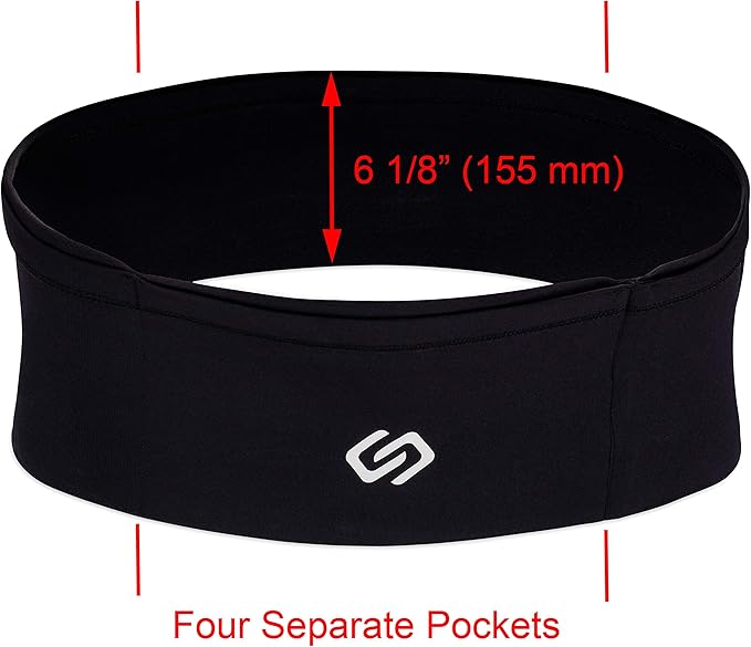 Sporteer VersaMax Anti-Theft Running Belt - Secure Double-Flap Waist Pack - Fits All Mobile Phones - Pickpocket-Proof Travel Money Belt & Medical Device Holder - Premium Nylon Spandex (Black, X-Large)