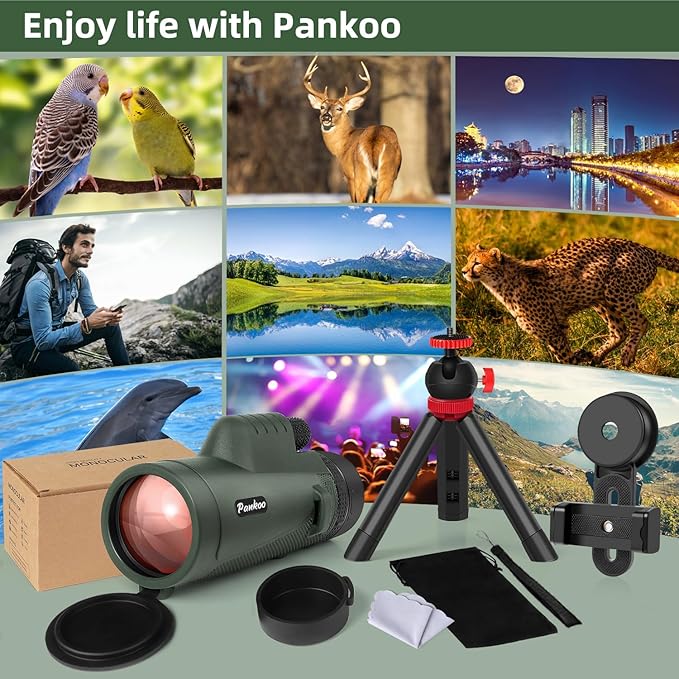 Pankoo 40X60 Monocular Telescope with Smartphone Holder & Upgraded Tripod, 2025 BAK4 Prism FMC Monoculars for Adults, HD Monocular Scope for Bird Watching Hiking Concert Camping Travelling