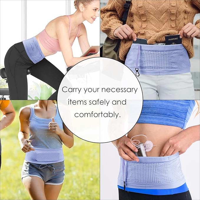 Adorila Slim Running Belt, No-Bounce Hidden Waist Pack with 360° Opening for Soft Flask, Cellphones, Keys or Gels, Purple, Medium