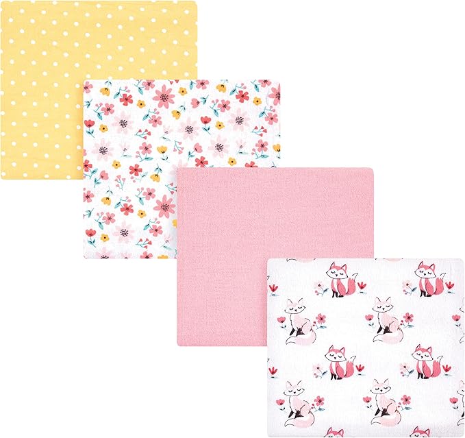 Hudson Baby Unisex Baby Cotton Flannel Receiving Blankets, Floral Fox, One Size