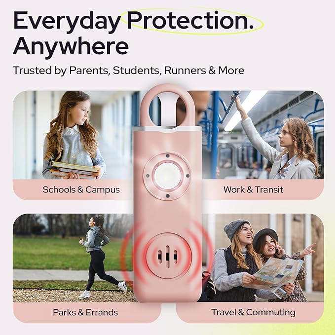 Personal Alarm for Women Safety - 130dB Loud Rechargeable Keychain Siren - LED Light, Carabiner Clip, Low Battery Alert, USB-C Charging TSA Safe Self Defense Alarm by Weten (Pink)