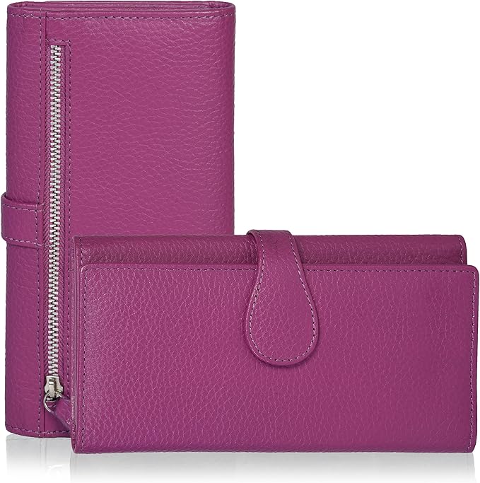Real Leather Women Wallet Leather with RFID Blocking -Trifold Card Holder Designer Ladies Clutch with ID Window Wallets