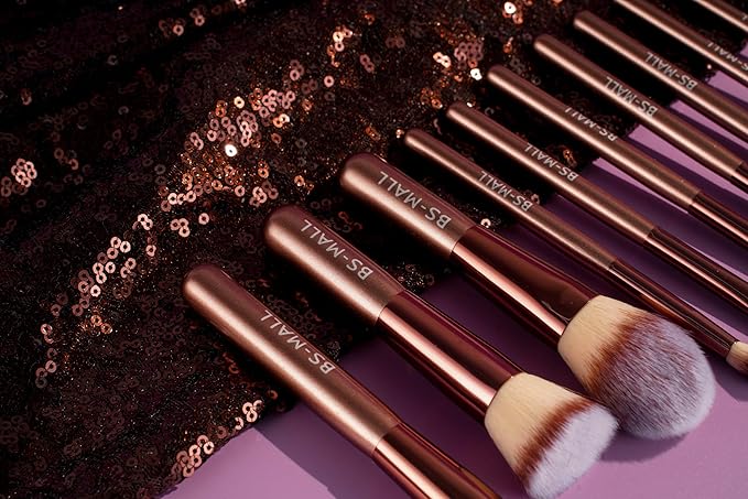 BS-MALL 14 Pcs Makeup Brushes Set with 1 Pcs Makeup Sponge – Essential Foundation Powder Concealers, Eye Shadows, Blush Makeup Brushes with Travel Makeup Case (Coffee)