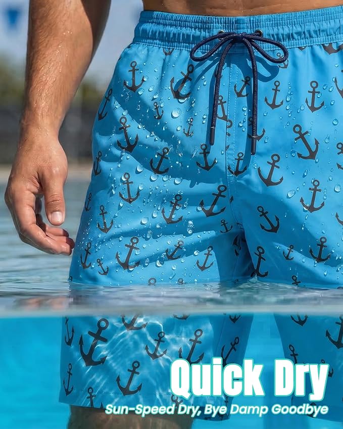 7 Inch Men Swim Trunks with Compression Breathable Liner Quick Dry Zipper Pockets for Pool Board Beach Cruise