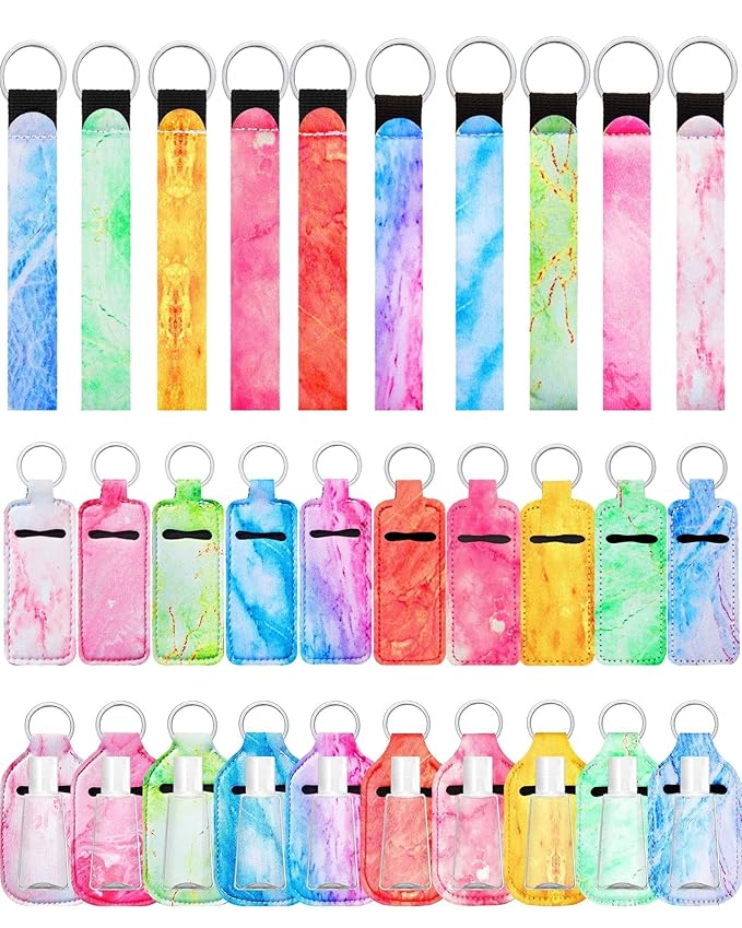Geiserailie 40 Pcs Hand Sanitizer Keychain Holder Set Travel Bottle Holder Lipstick Case Wristlet Keychain for Women(Chic)