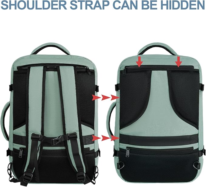 Vancropak Travel Bag, Large 40L Carry on Backpack Airline Approved Expandable Suitcase Daypack, Water Resistant Travel Backpack Overnight Lightweight Luggage Weekender Bag for Flight Men Women, Cyan