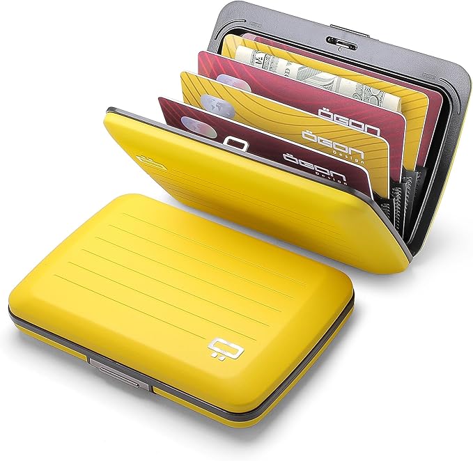 ÖGON -DESIGNS- Aluminum card holder with metal lock, RFID protection against fraud and demagnetization, compact wallet, Smart Case OSLO model