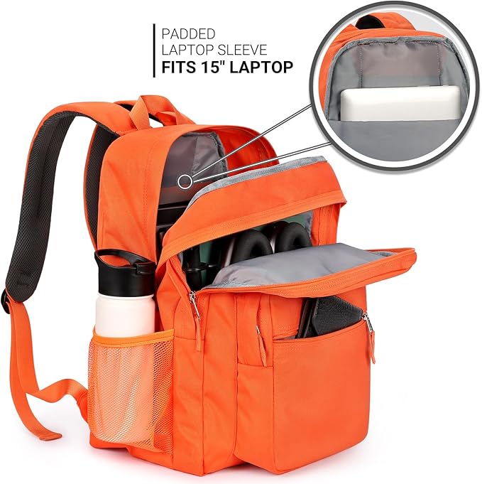 ZORFIN 26L Backpack for College, and Travel: Water Resistant Bookbag - Tangerine