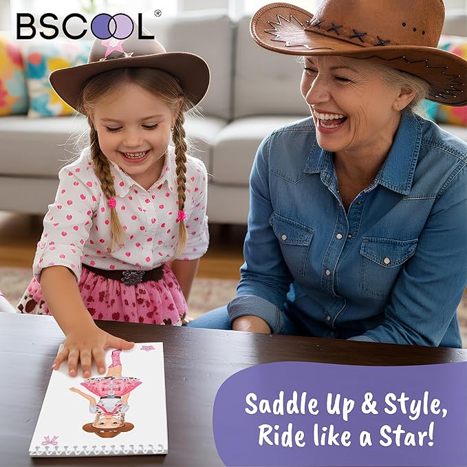 BSCOOL Sticker Dress up Books - Sticker Activity Book for Kids. Learn Girls Fashion Design with Stickers and Guides for Kids 5 and up. Little Designer Creativity Book. (Sticker Dress Up Cowgirl)