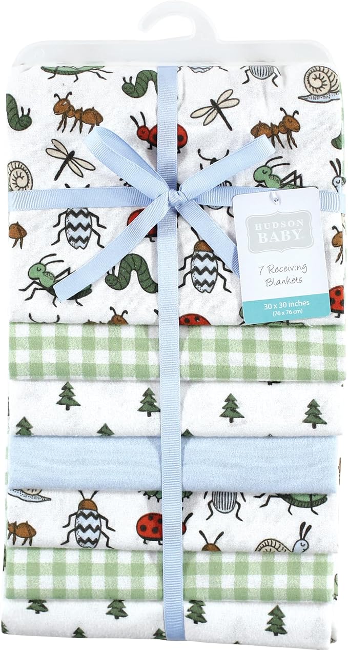 Hudson Baby Unisex Baby Cotton Flannel Receiving Blankets Bundle, Bugs, One Size