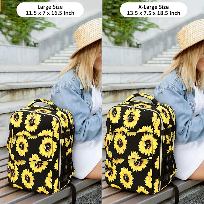 Tenot Carry on Backpack for Women TSA Approved 15.6 Inch Travel Laptop Backpack for Women Travel Essentials Foldable Womens Travel Backpack Suitcase Sunflower Floral